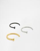 Designb Open Nose Hoop Ring In 3 Pack