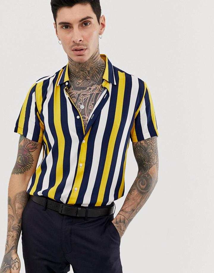 Devils Advocate Oversize Short Sleeve Stripe Viscose Shirt-navy