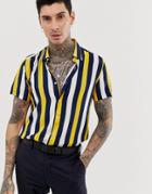 Devils Advocate Oversize Short Sleeve Stripe Viscose Shirt-navy