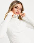 Bershka Polo Collar Zip Up Sweater In Ecru-white