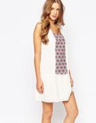 Mango Drop Hem Embroidered Boho Dress - White