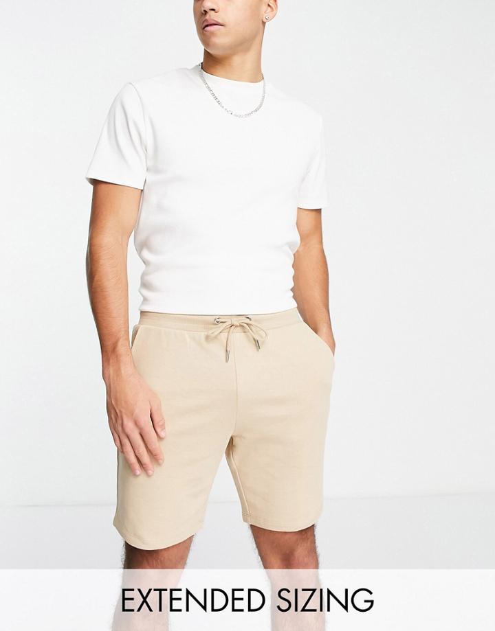 Asos Design Slim Jersey Shorts In Beige-neutral