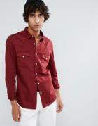 Asos Skinny Denim Western Shirt In Burgundy - Red