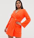 Asos Design Curve Fluoro Tux Dress With Button Detail-orange