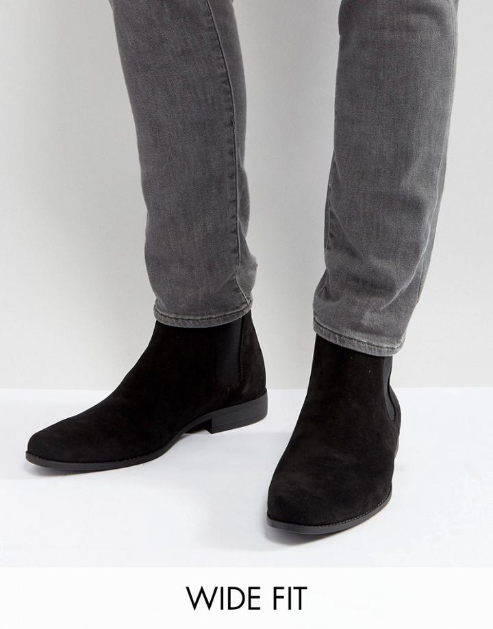 Asos Wide Fit Chelsea Boots In Black Faux Suede - Black