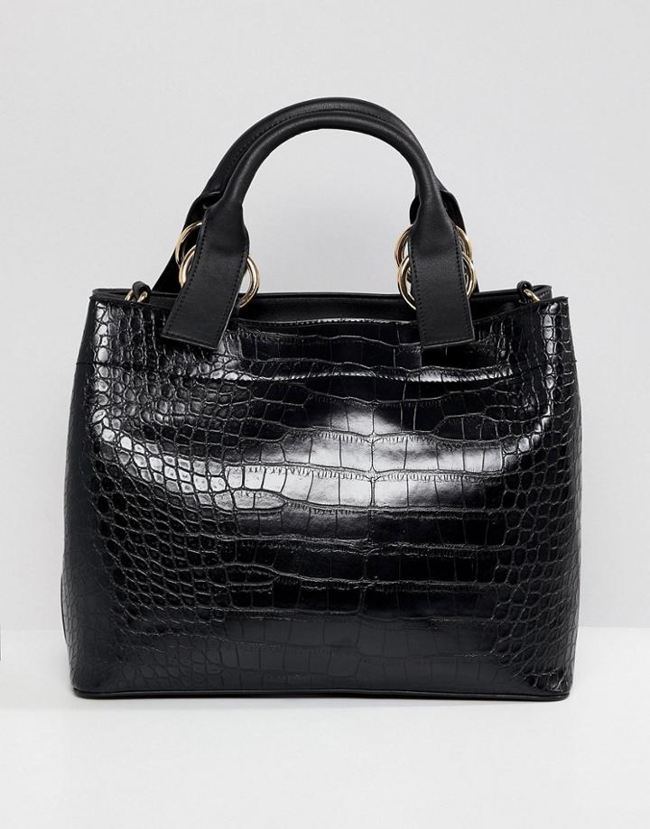 Asos Design Croc Extended Handle Tote Bag - Black