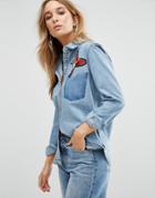 Mango Embroidered Denim Shirt - Blue