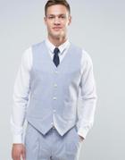 Asos Wedding Slim Suit Vest In Light Blue Crosshatch Texture With Floral Lining - Blue