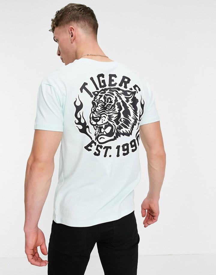 Jack & Jones Originals Oversize T-shirt With Tiger Back Print In Mint-blues