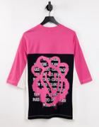 Asos Design Oversized T-shirt In Pink Color Block With Back Print-multi