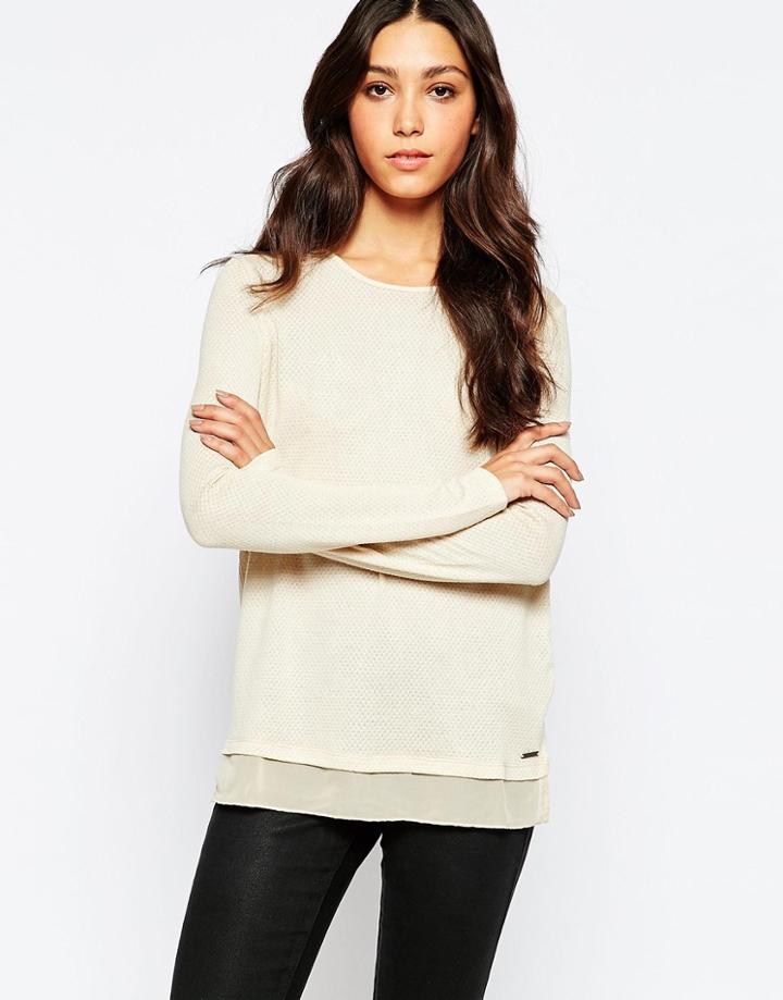 Vero Moda Long Sleeve Top With Overlay Detail - Oatmeal