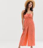 Asos Design Petite Cami Jumpsuit With Gathered Bodice Detail In Polka Dot Print - Multi