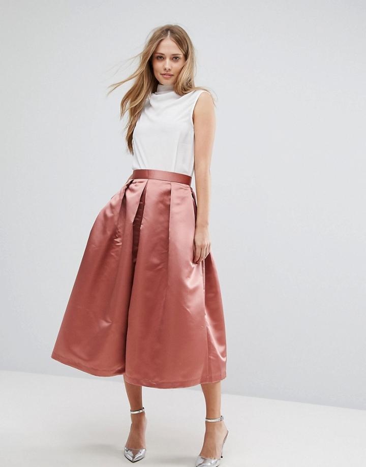 Closet London Full Prom Sateen Midi Skirt - Orange