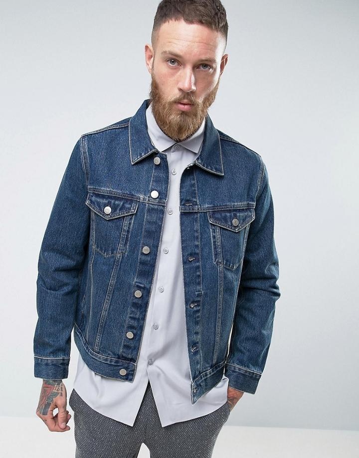 Weekday Single Denim Jacket Wd Blue Mid Wash - Blue