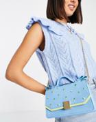 Skinny Dip Ditsy Lemon Embroidered Cross Body Bag In Blue And Yellow-blues