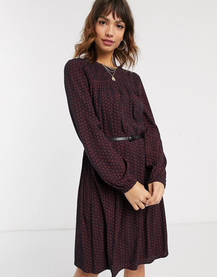 Esprit Woven Midi Dress In Red And Black Print