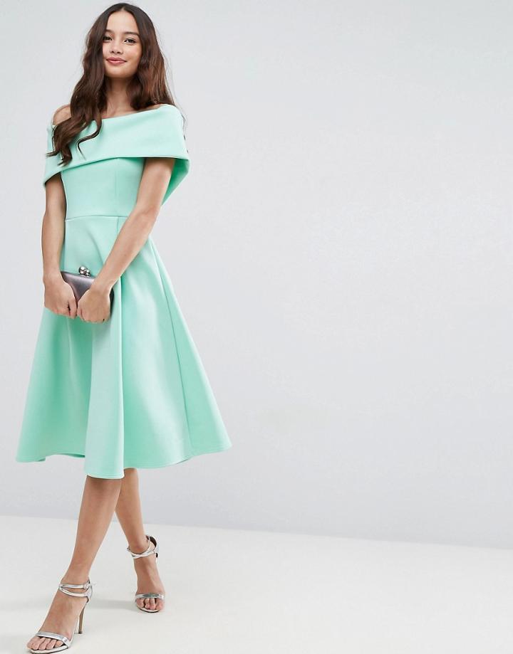 Asos Scuba Bardot Midi Prom Dress - Orange