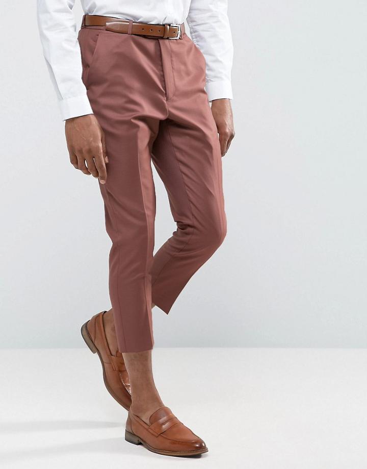 Asos Wedding Tapered Smart Pants In Light Burgundy 100% Wool - Red