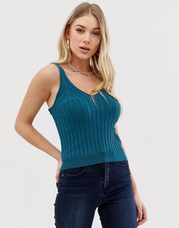 C By Cubic Ribbed Knitted Top In Navy - Navy
