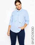 Asos Curve Chambray Tie Detail Shirt - Blue