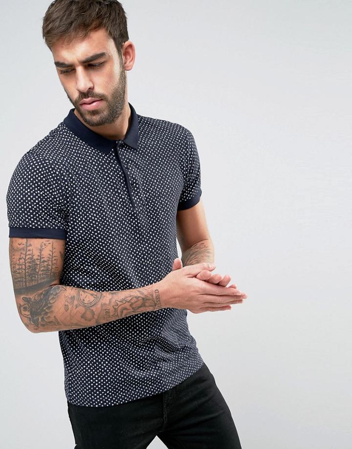 Boss Orange By Hugo Boss All Over Print Polo Regular Fit In Navy - Navy