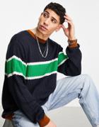 Asos Design Oversized Cable Knit Sweaters With Chest Stripe-multi