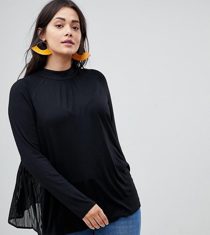 Lost Ink Plus Swing Top With Tonal Stripe Back Detail - Black