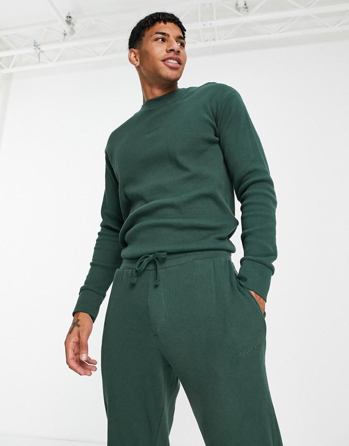 Selected Homme Waffle Long Sleeve T-shirt Loungewear Set In Green