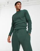 Selected Homme Waffle Long Sleeve T-shirt Loungewear Set In Green