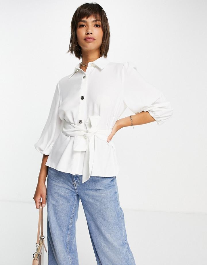 River Island Tie Waist Belted Shirt In White