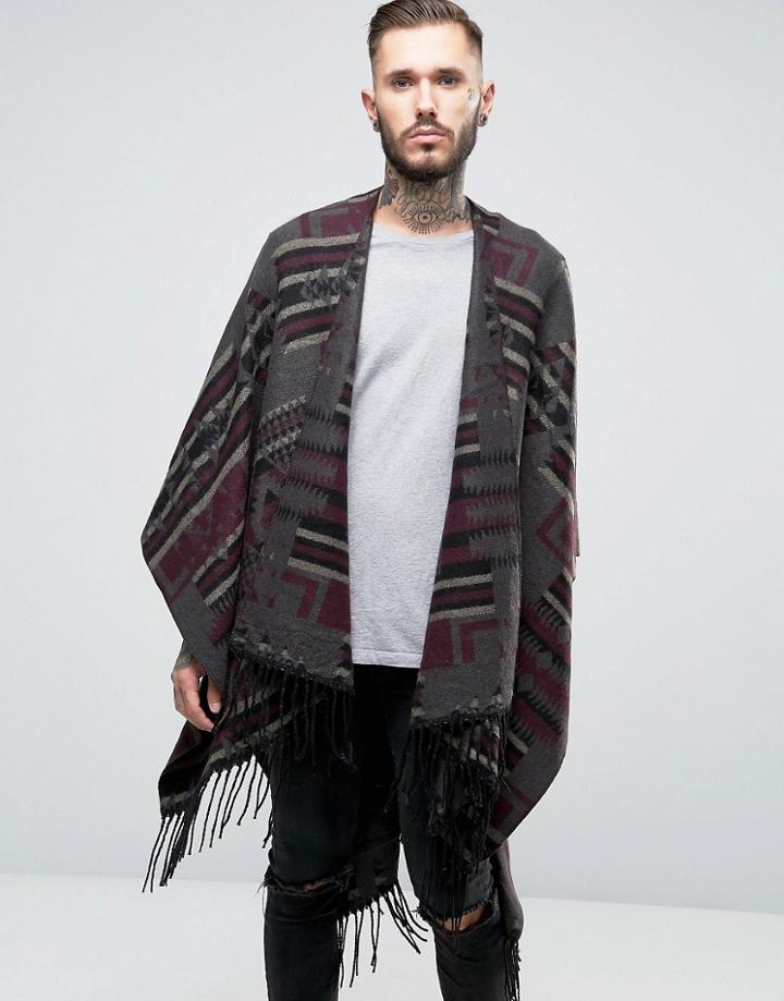 Asos Geo-tribal Cape With Tassles - Multi