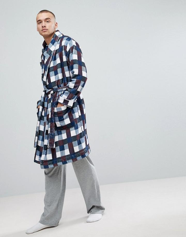 Asos Shawl Neck Fleece Checked Robe - Red