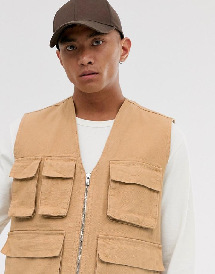 Asos Design Utility Vest In Tan - Tan