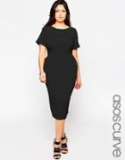 Asos Curve Midi Wiggle Dress In Texture - Black