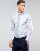 Asos Wedding Slim Fit Sateen Shirt In Pale Blue - Blue
