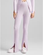 Bershka Knitted Rib Detail Pants With Split Detail In Lilac-purple