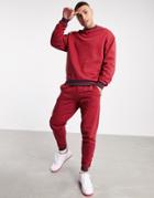 Asos Design Set Oversized Sweatshirt With Tipping In Red