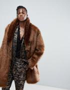 Asos Faux Fur Overcoat In Rust - Orange