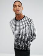 Asos Fluffy Check Monochrome Sweater - Black