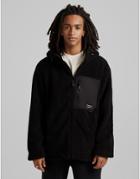 Bershka Zip Jacket In Black Teddy Borg