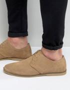 Asos Derby Shoes In Stone Suede With Piped Edging - Stone