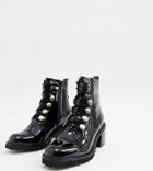 River Island Heeled Patent Military Boots In Black - Black