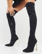 Simmi London Liane Stretch Over-the-knee Boots With Gold Heel In Black