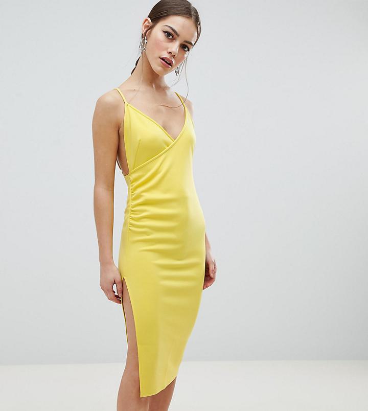 Asos Design Petite Wrap Front Scuba Midi Dress - Green