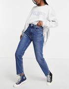 Stradivarius Slim Mom Jean With Stretch In Authentic Blue-blues