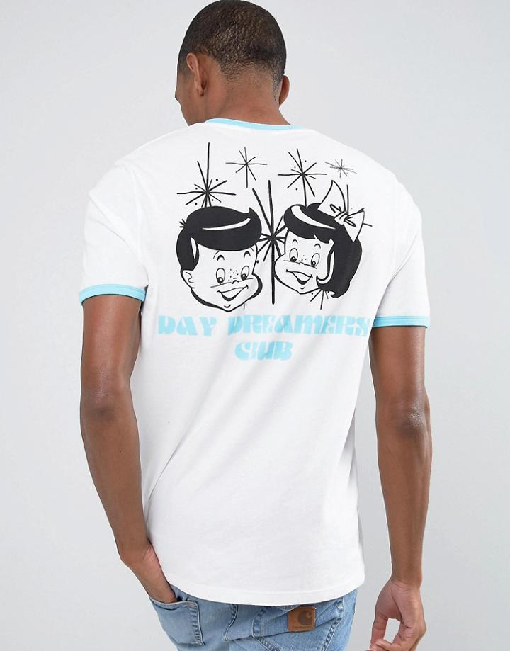 Asos Relaxed T-shirt With Day Dreamers Club Back Print And Contrast Ringer - White