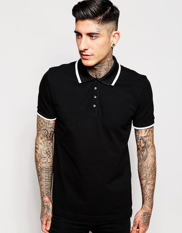 Pretty Green Polo Shirt With Single Tip - Black