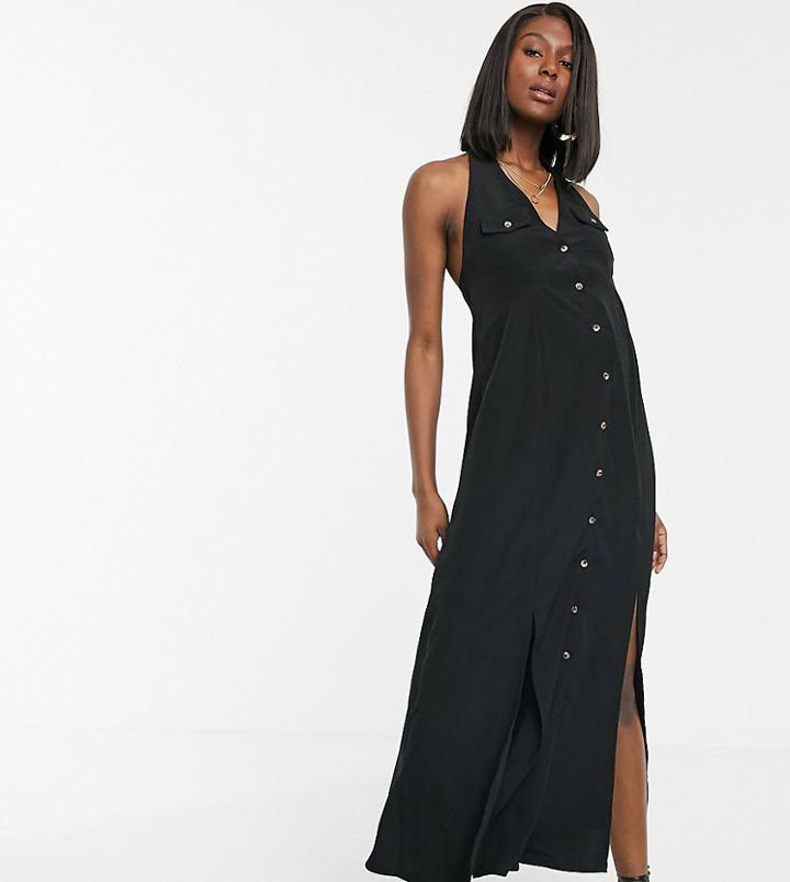 Asos Design Maternity Button Through Halter Neck Maxi Dress-black