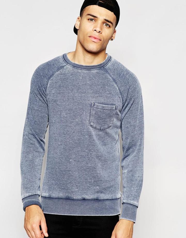 Another Influence Burn Out Crew Neck Sweater - Blue
