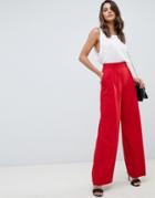 Asos Design Wide Leg Pants With Pleat Detail - Red